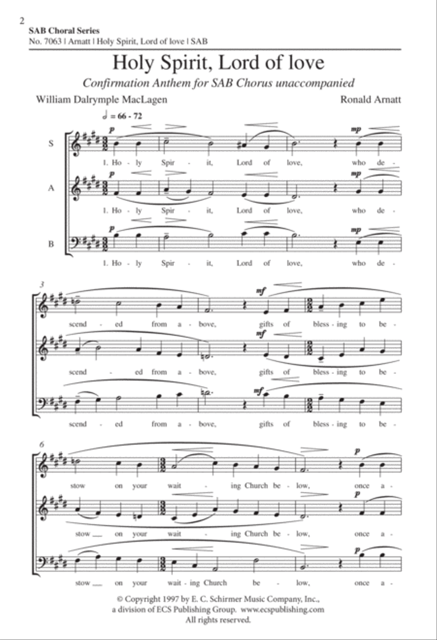 Holy Spirit, Lord of Love 3-Part scores gallery preview page 2