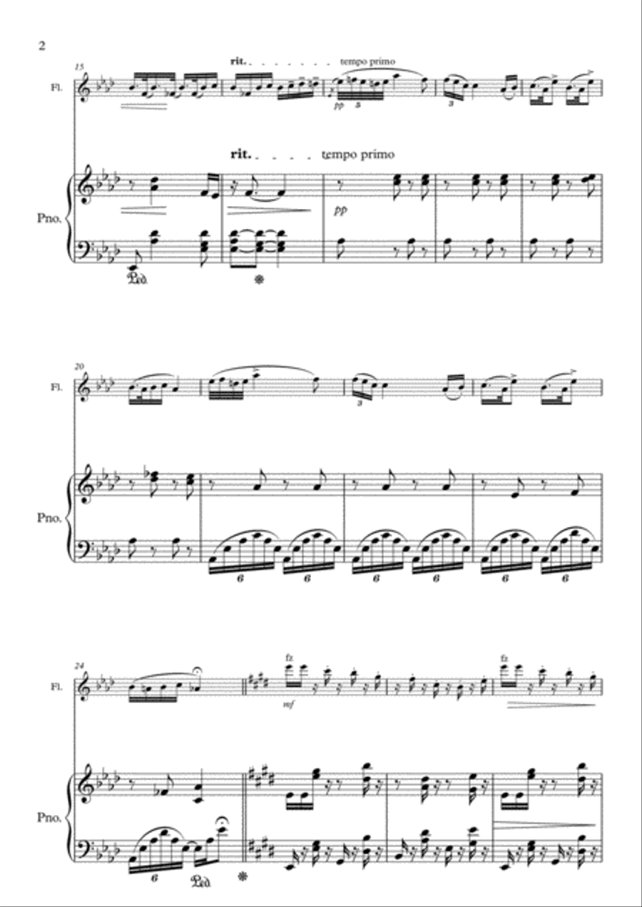 Humoresque No.3, A.Dvorak (flute and piano) Flute Solo scores gallery preview page 2