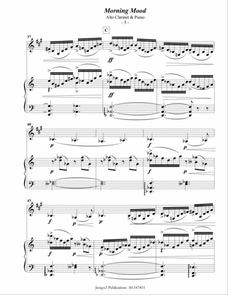 Grieg: Morning Mood from Peer Gynt Suite for Alto Clarinet & Piano E-Flat Clarinet scores gallery preview page 6