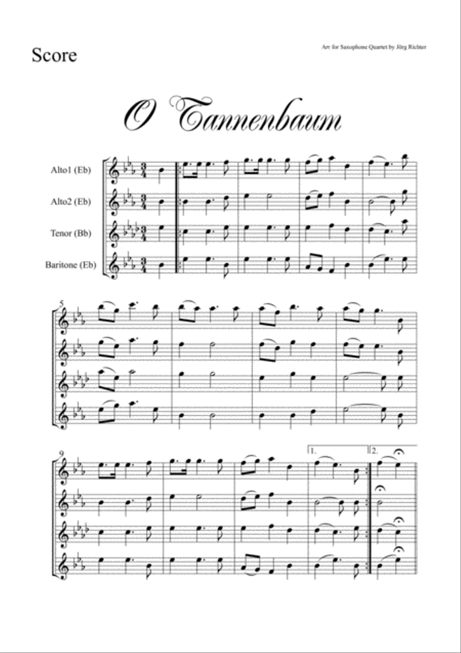 O Christmas Tree (O Tannenbaum) for Saxophone Quartet Saxophone Quartet scores gallery preview page 2