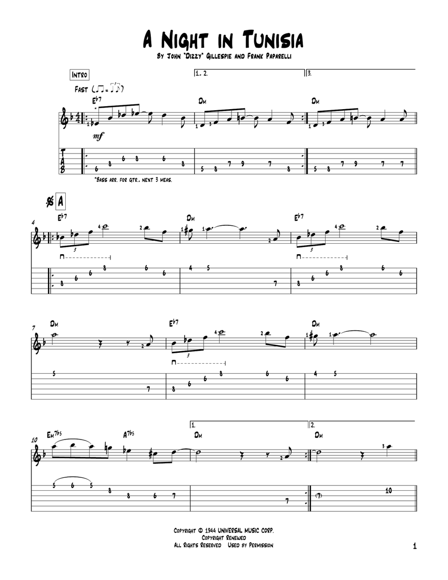 A Night In Tunisia A Night In Tunisia Electric Guitar scores gallery preview page 1