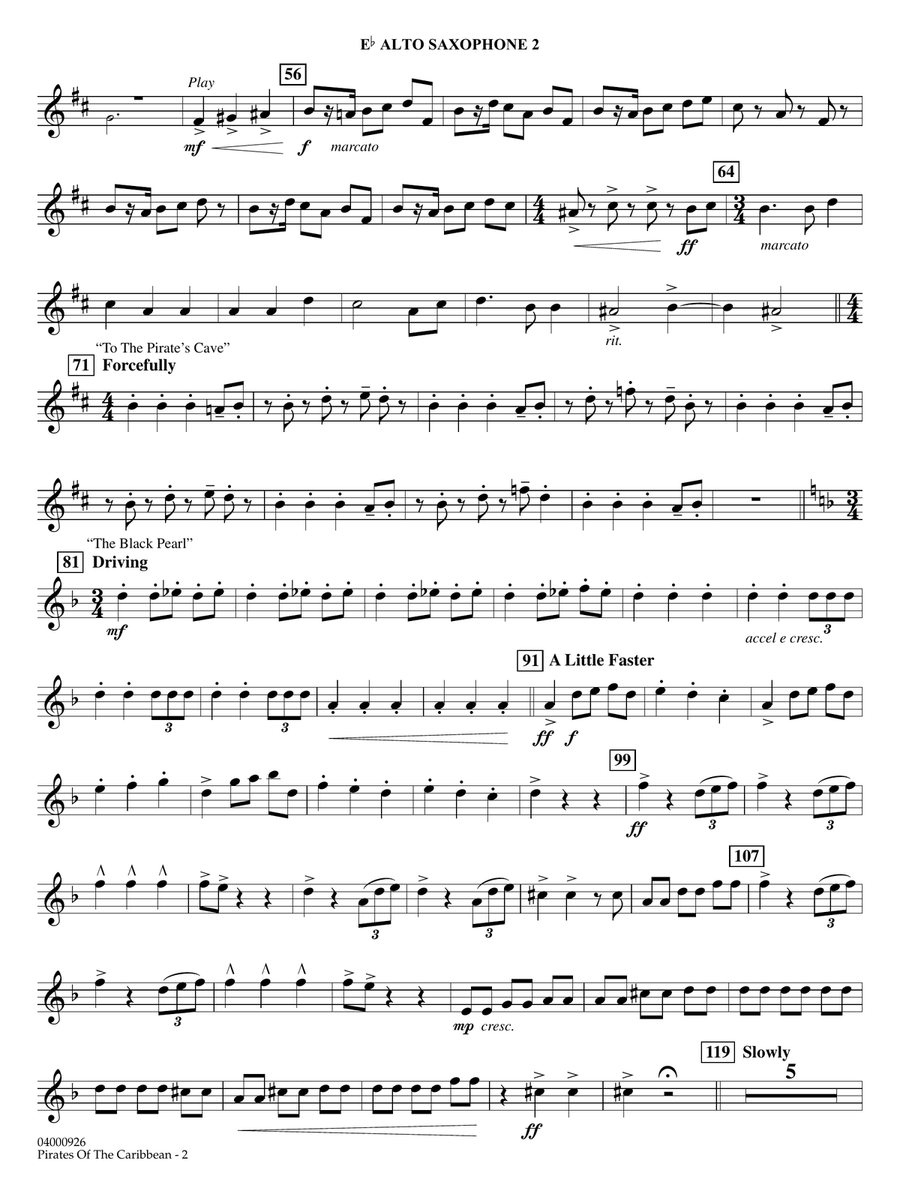 Pirates of the Caribbean (Soundtrack Highlights) (arr. Ted Ricketts) - Eb Alto Saxophone 2 Concert Band scores gallery preview page 2