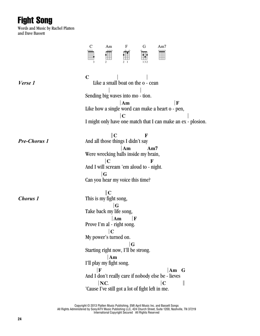 Fight Song Ukulele scores gallery preview page 1