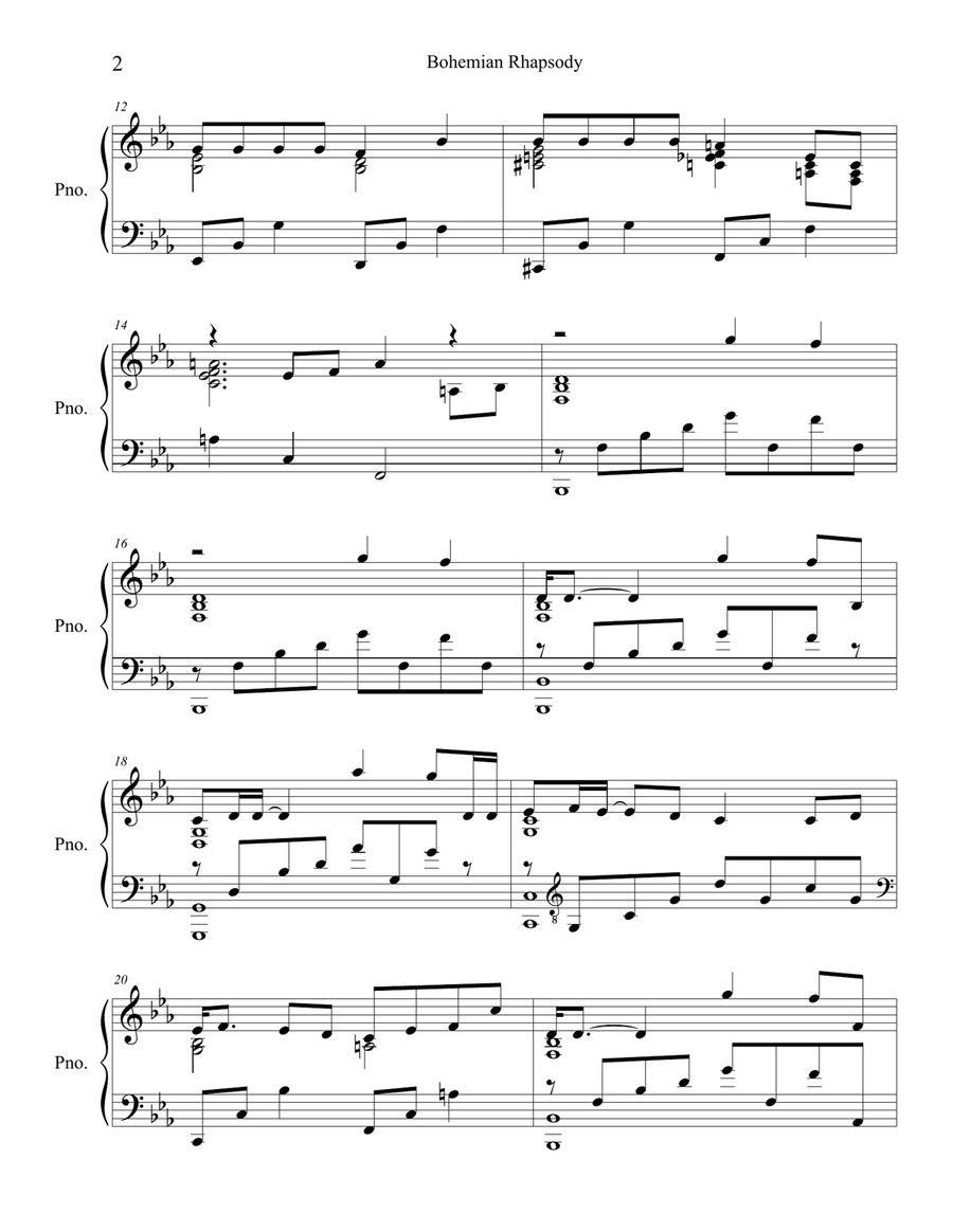 Bohemian Rhapsody Piano Solo scores gallery preview page 2
