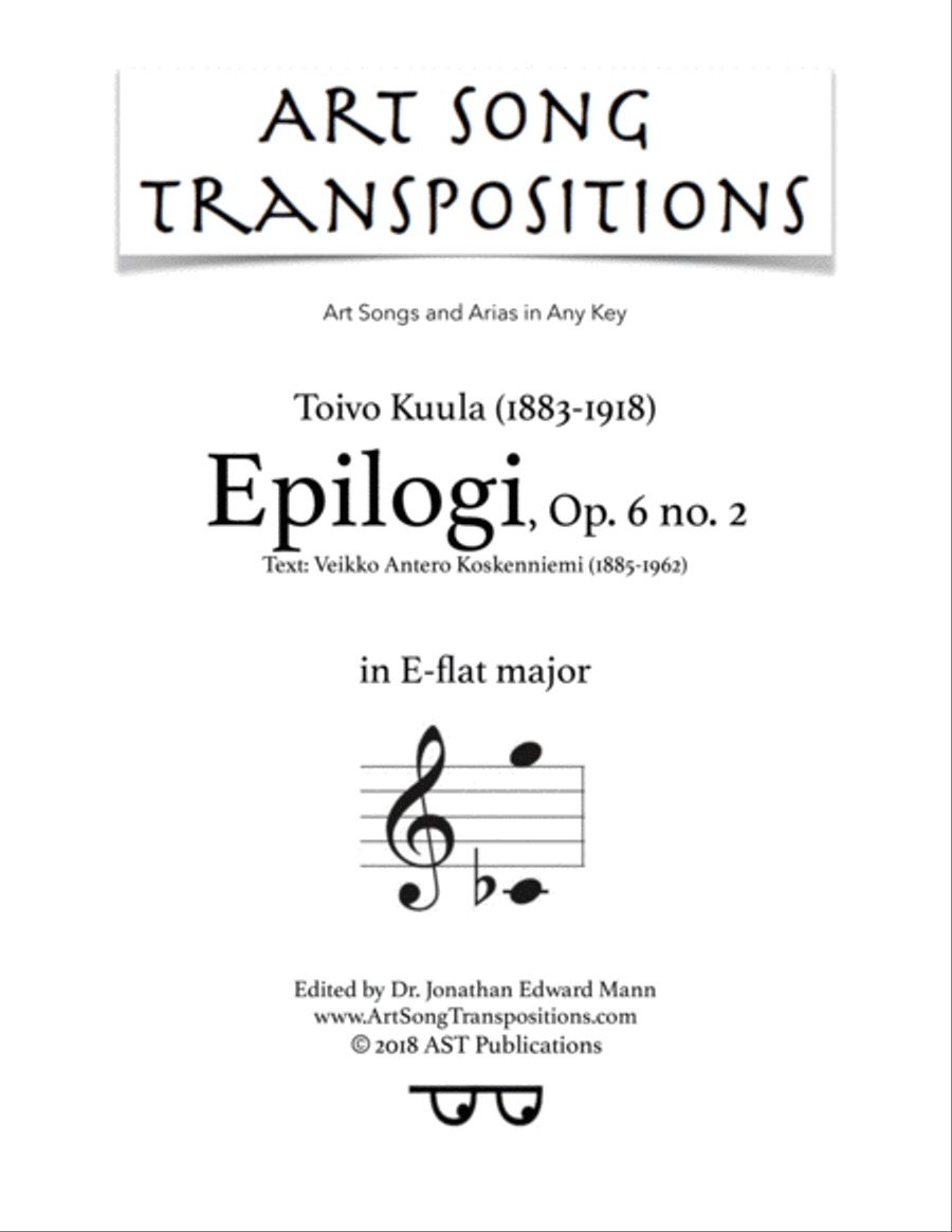 KUULA: Epilogi, Op. 6 no. 2 (transposed to E-flat major) Voice scores gallery preview page 1