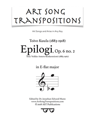 Book cover for KUULA: Epilogi, Op. 6 no. 2 (transposed to E-flat major)