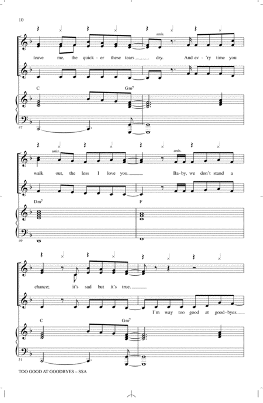 Too Good At Goodbyes SSA scores gallery preview page 9