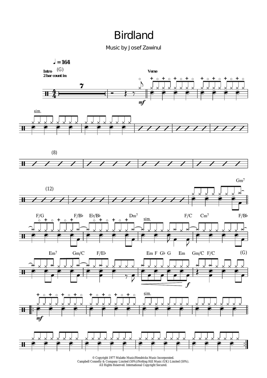 Birdland Birdland Drum Set scores gallery preview page 1