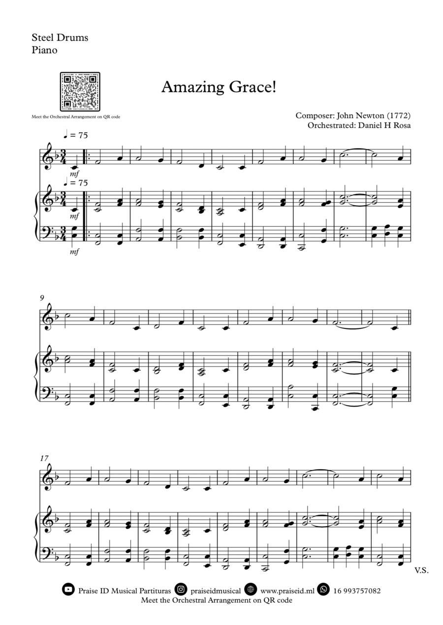 Amazing Grace How Sweet the sound Easy Steel Drums and Piano by