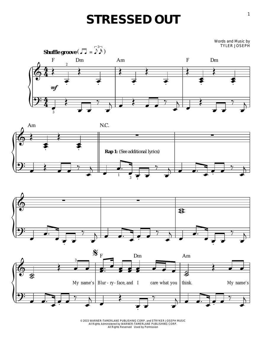 Stressed Out Easy Piano scores gallery preview page 1