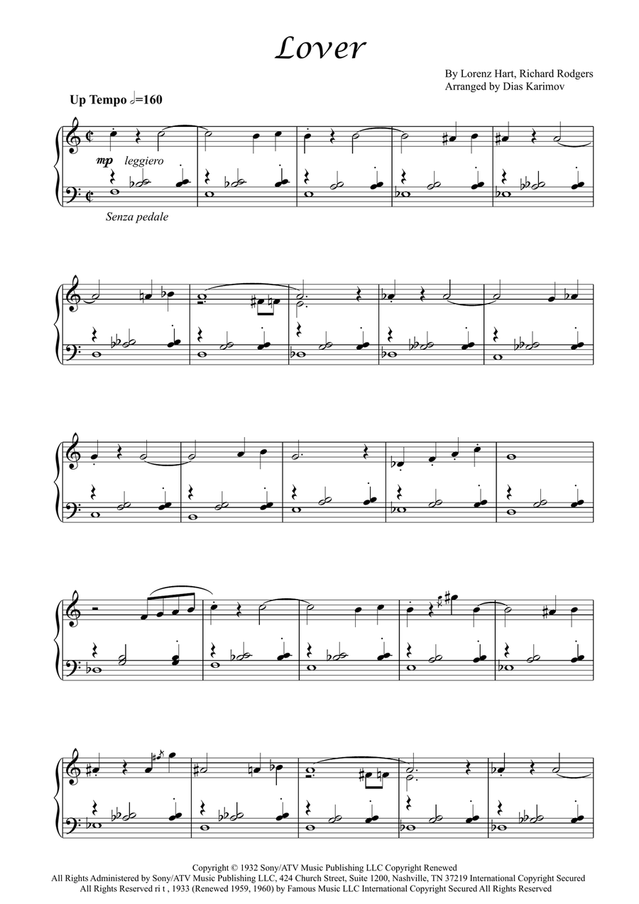 Lover by Peggy Lee Piano Solo - Digital Sheet Music