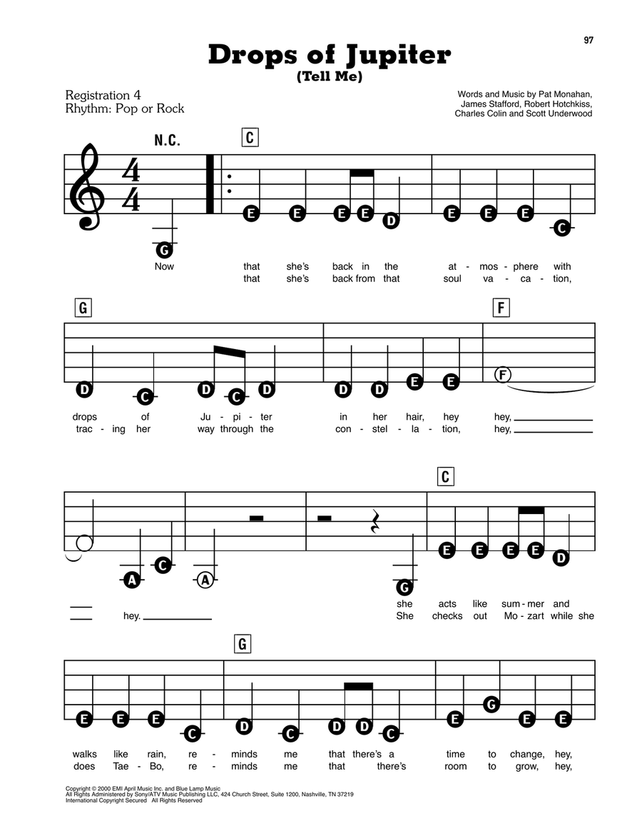 Drops Of Jupiter (Tell Me) Electronic Keyboard scores gallery preview page 1