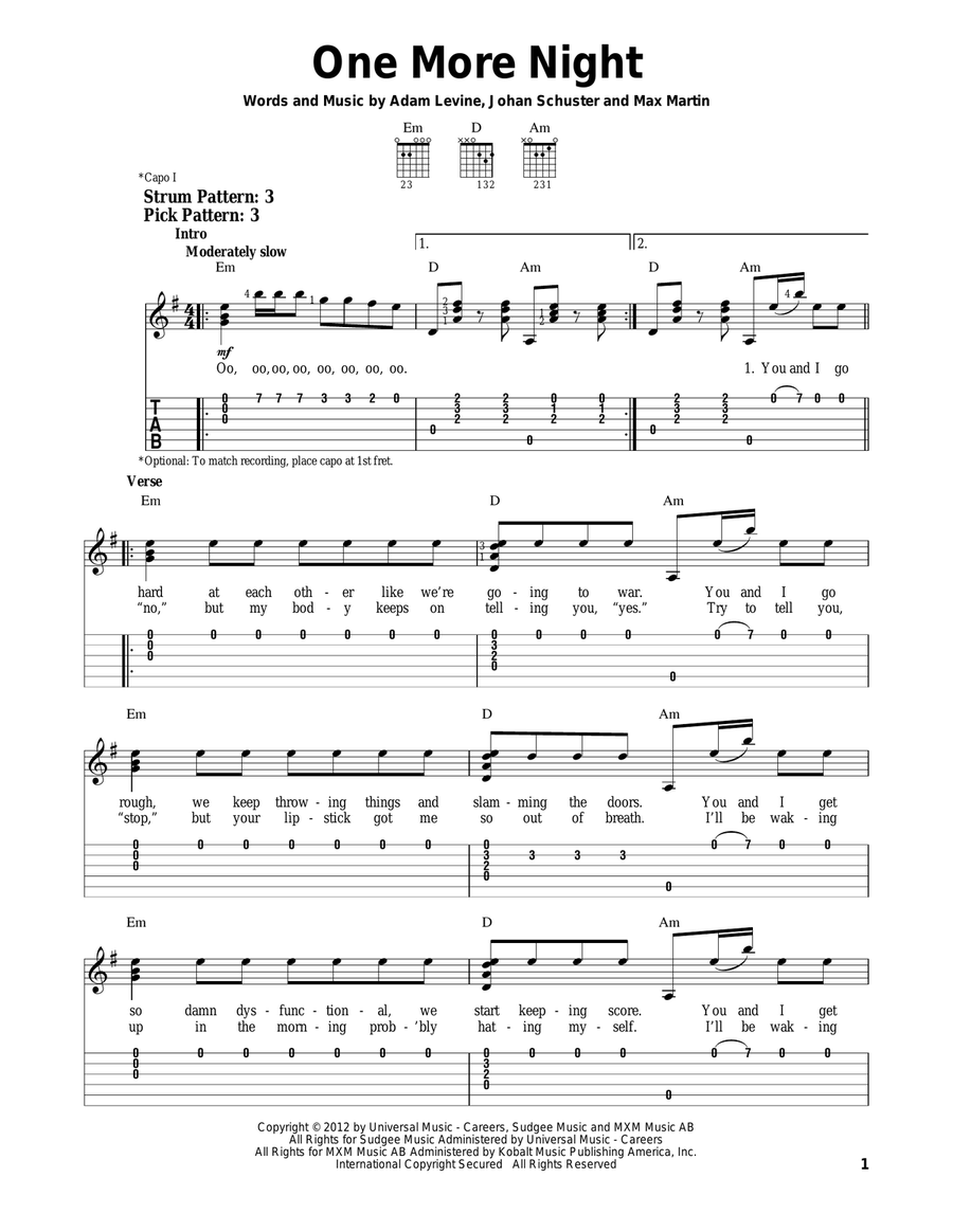 One More Night Acoustic Guitar scores gallery preview page 1