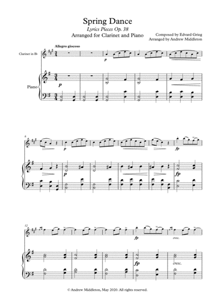 Spring Dance from Lyric Pieces op. 38 arranged for Clarinet and Piano image number null