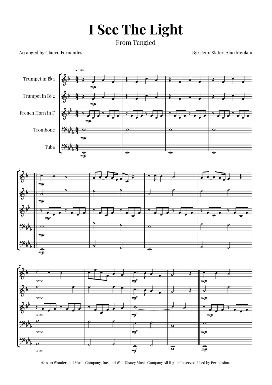 I See The Light Brass Quintet scores gallery preview page 1
