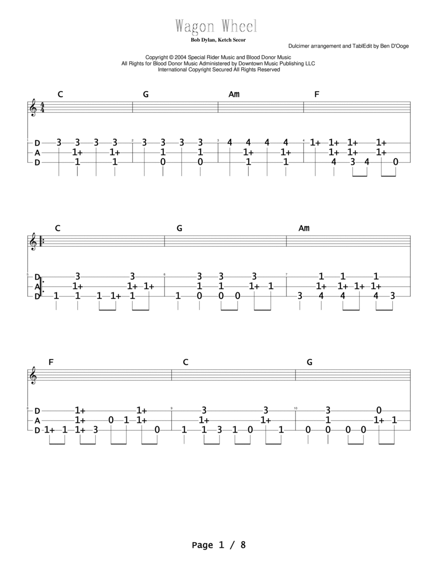 Wagon Wheel Dulcimer scores gallery preview page 1
