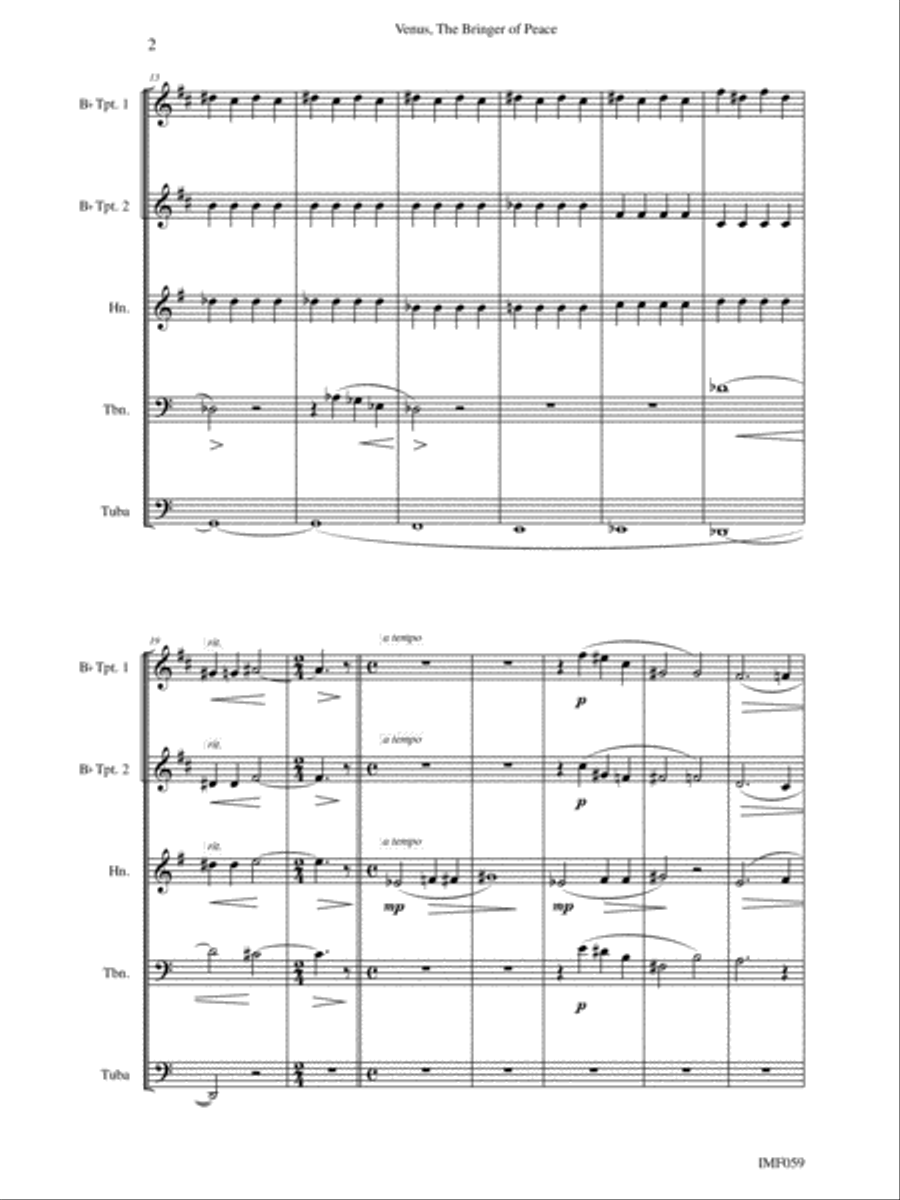 Venus, the Bringer of Peace Brass Quintet scores gallery preview page 3