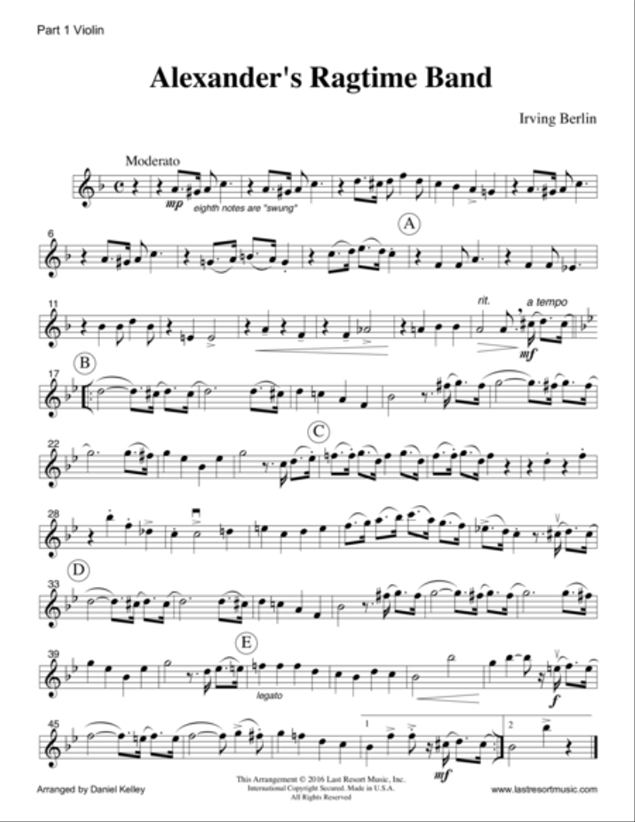 Alexander's Ragtime Band for String Trio- Violin, Violin, Cello