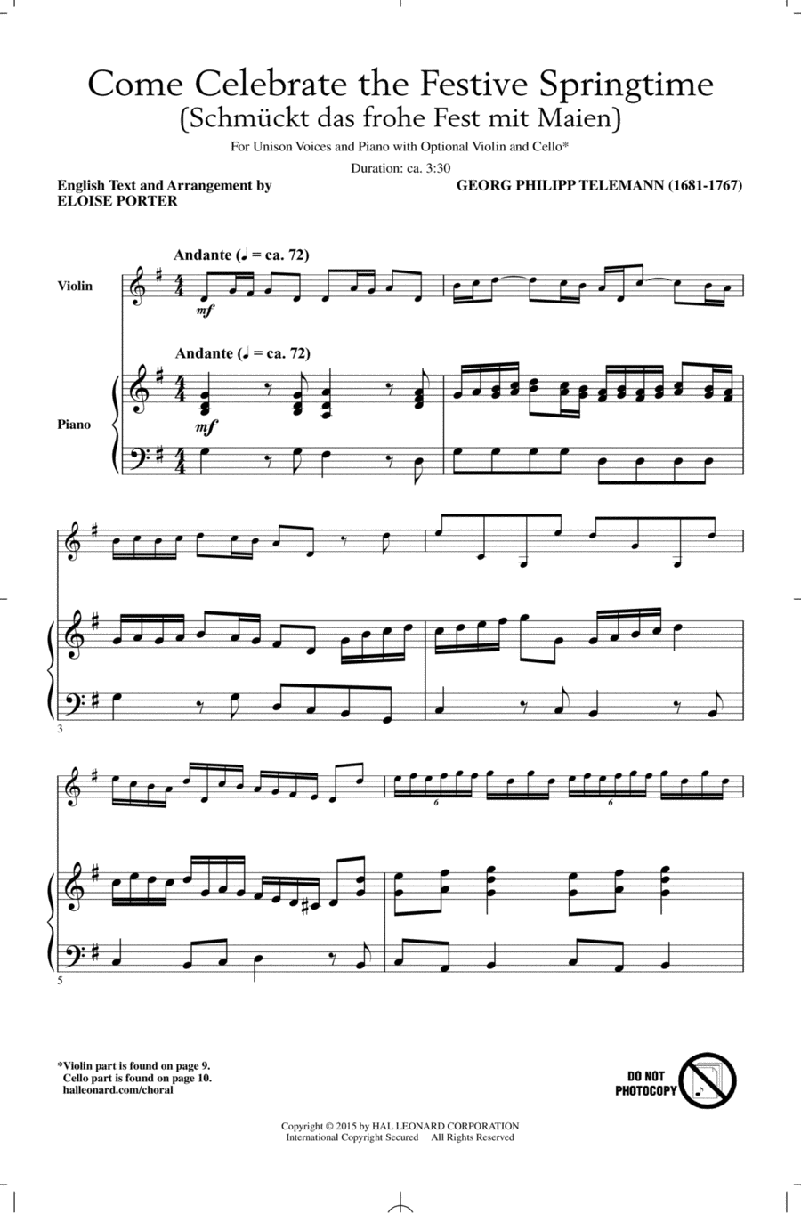 Come Celebrate The Festive Springtime (arr. Eloise Porter) Unison Choir scores gallery preview page 1
