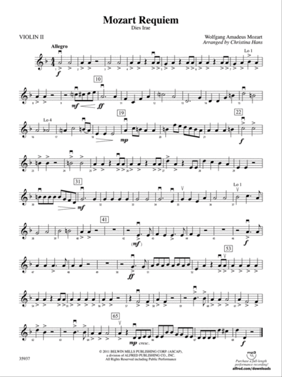 Mozart Requiem -- Dies Irae: 2nd Violin String Orchestra scores gallery preview page 1