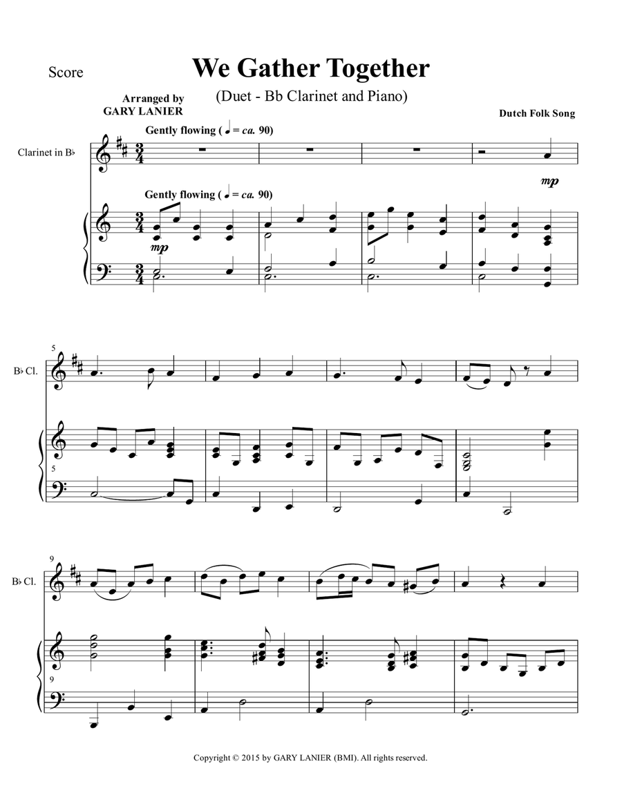 WE GATHER TOGETHER (Duet – Bb Clarinet and Piano/Score and Parts) Woodwind Duet scores gallery preview page 2