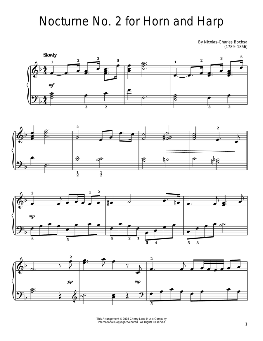 Nocture No. 2 for Horn and Harp Horn scores gallery preview page 1