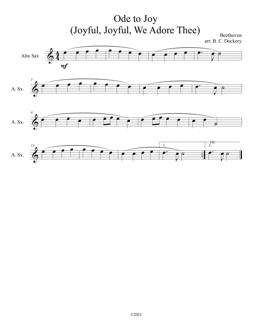 Ode to Joy (Joyful, Joyful, We Adore Thee) for solo alto sax image number null