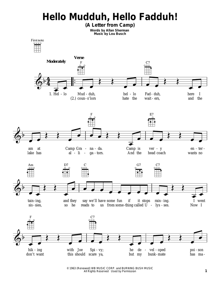Hello Mudduh, Hello Fadduh! (A Letter From Camp) Ukulele scores gallery preview page 1