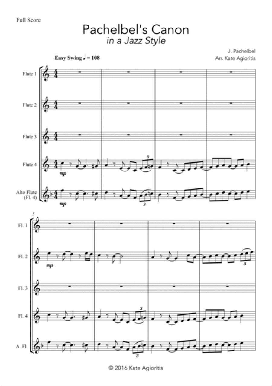 Pachelbel's Canon - in a Jazz Style - for Flute Quartet Flute Quartet scores gallery preview page 3