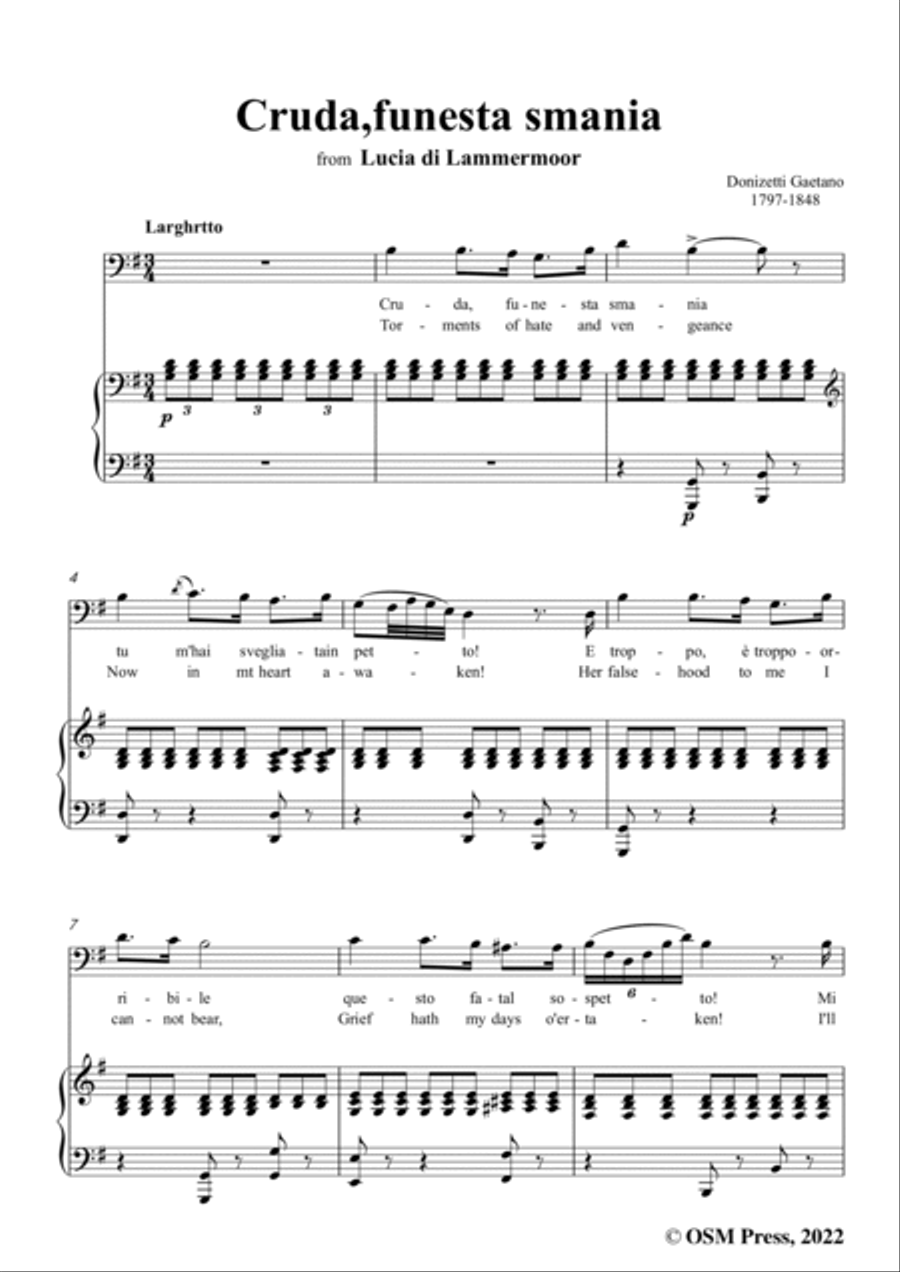 Donizetti-Cruda,funesta smania,in G Major,from Lucia di Lammermoor,for Voice and Piano Voice Solo scores gallery preview page 3