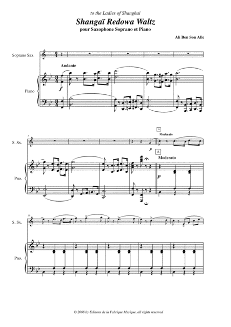 Ali Ben Sou Alle: Shanghai Redowa Waltz for soprano saxophone and piano Soprano Saxophone scores gallery preview page 2