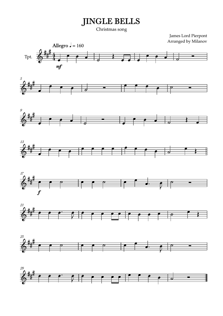 Book cover for Jingle Bells | Pierpont | Christmas song | trumpet | easy