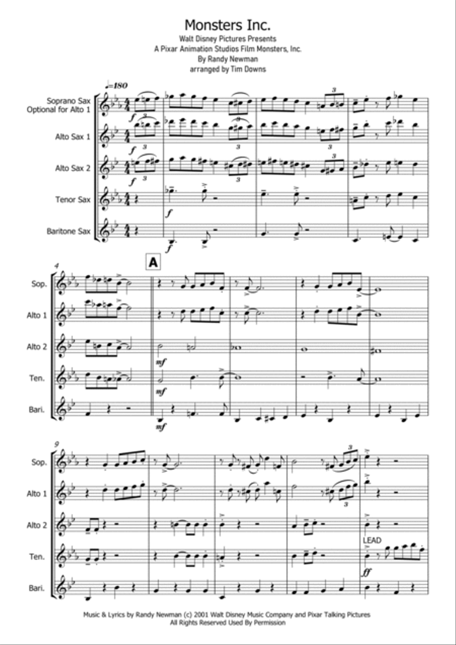 Monsters inc alto sax sheet music top
