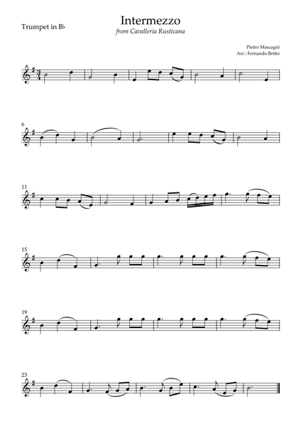Intermezzo Cavalleria Rusticana (Pietro Mascagni) for Trumpet in Bb Solo