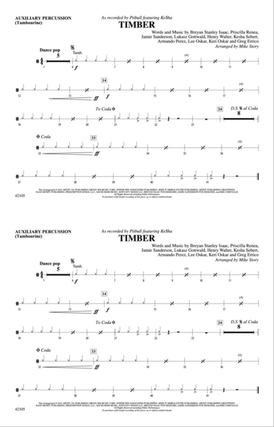 Timber: Auxiliary Percussion Marching Band scores gallery preview page 1