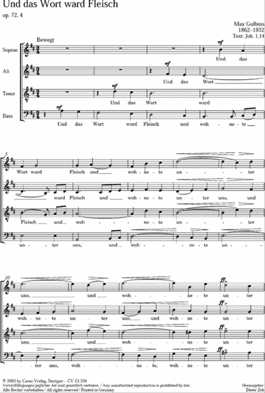 And the Word was made flesh (Und das Wort ward Fleisch) 4-Part scores gallery preview page 1