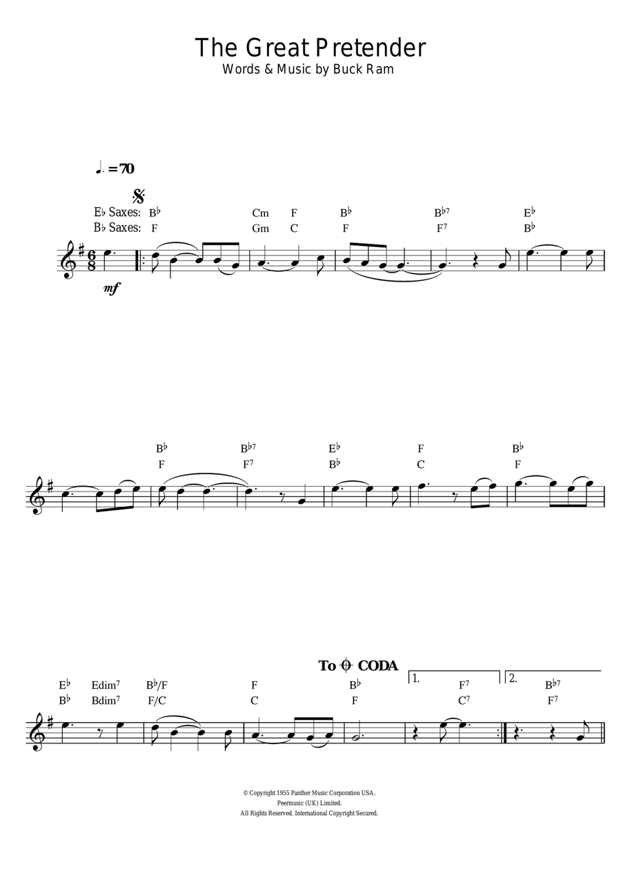 The Great Pretender The Great Pretender Saxophone Solo scores gallery preview page 1