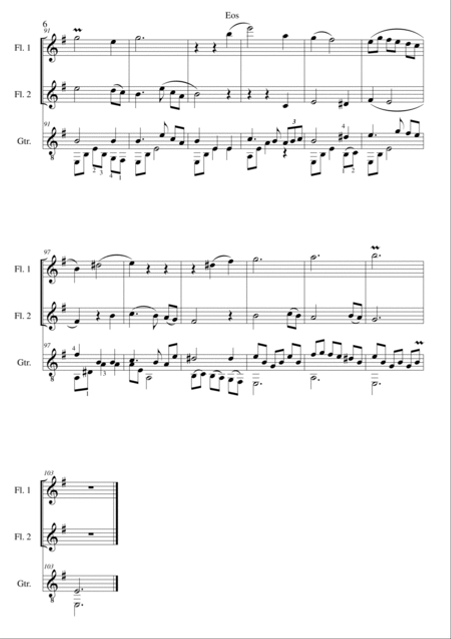 Eos for 2 flutes and guitar Flute scores gallery preview page 6
