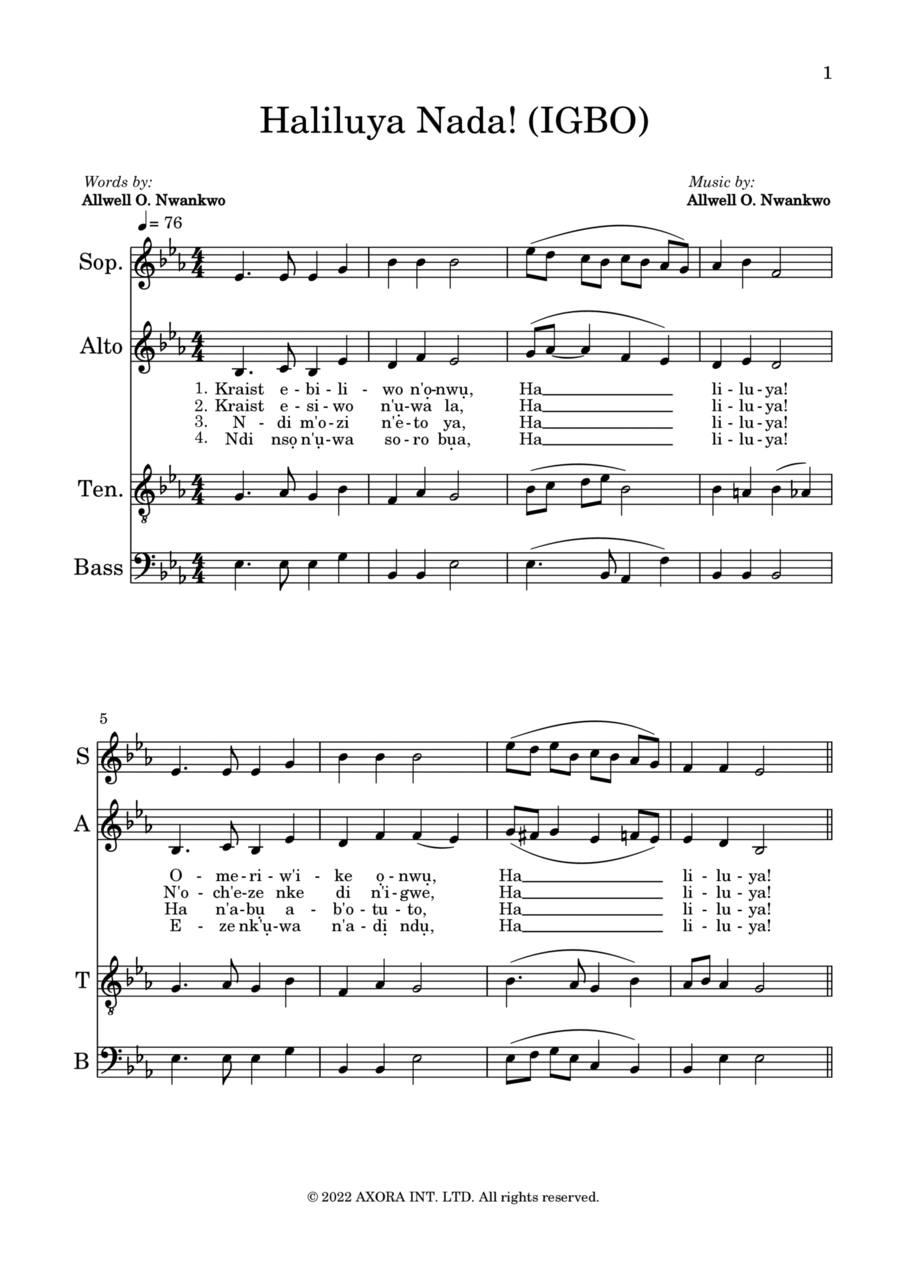 Haliluya Nada! (IGBO) 4-Part scores gallery preview page 1