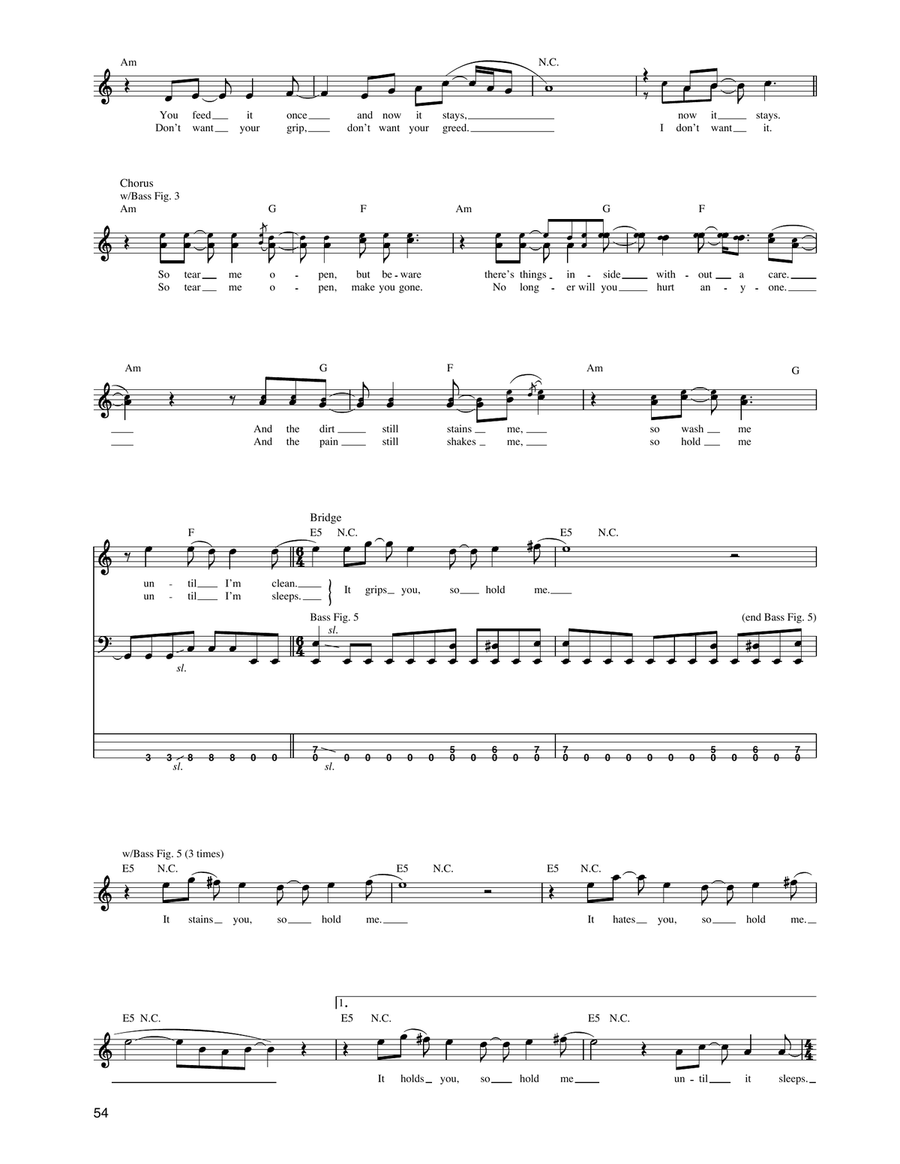 Until It Sleeps Bass Guitar Tablature scores gallery preview page 3