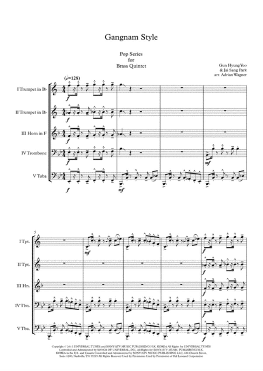 Gangnam Style Brass Quintet scores gallery preview page 3