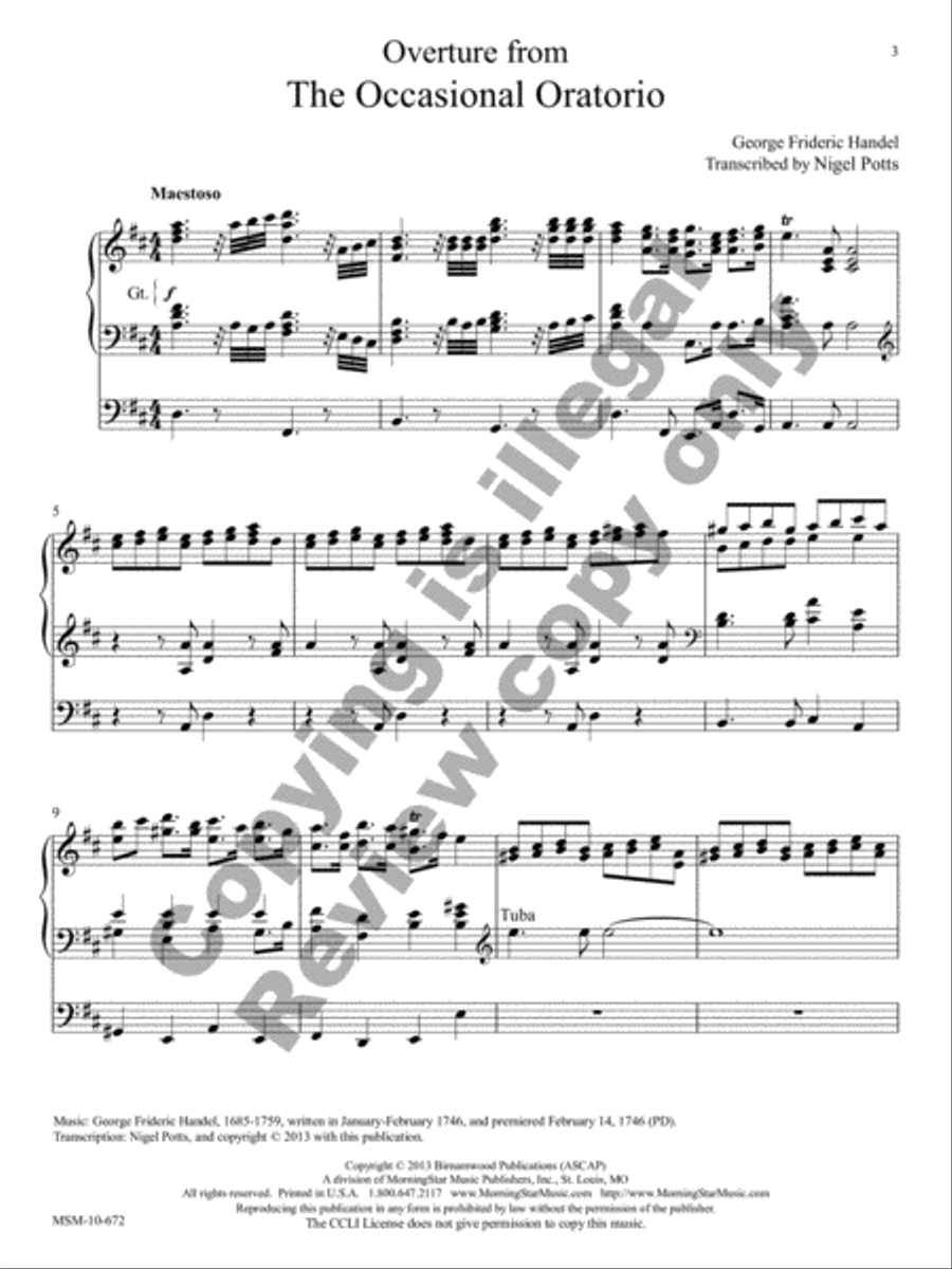 Overture from The Occasional Oratorio Organ scores gallery preview page 2