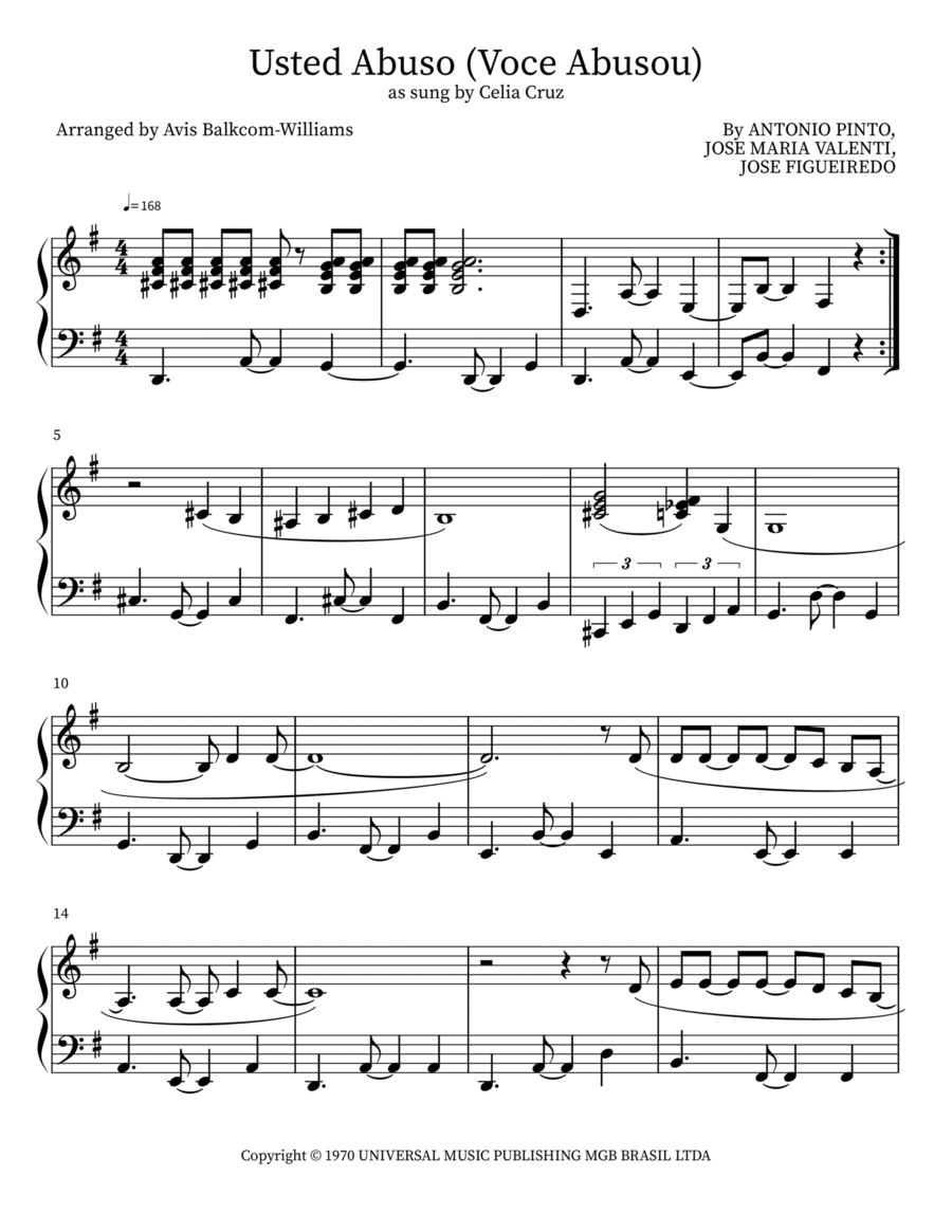 Usted Abuso (Voce Abusou) Piano Solo scores gallery preview page 1