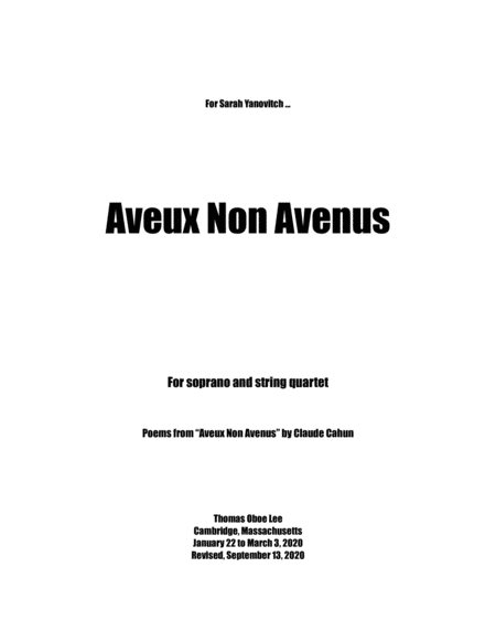 Aveux Non Avenus (2020) for soprano and string quartet