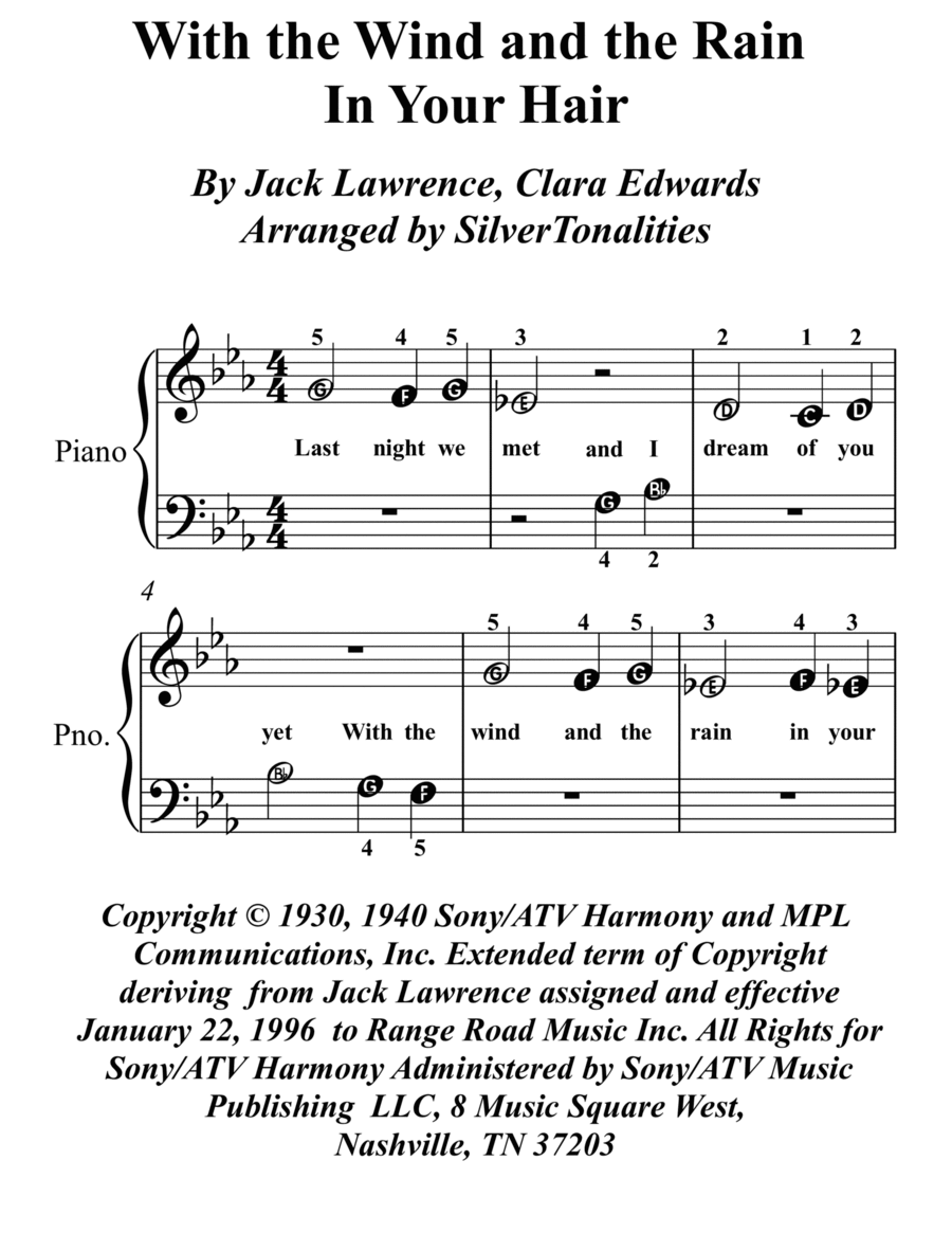 With The Wind And The Rain In Your Hair Easy Piano scores gallery preview page 1