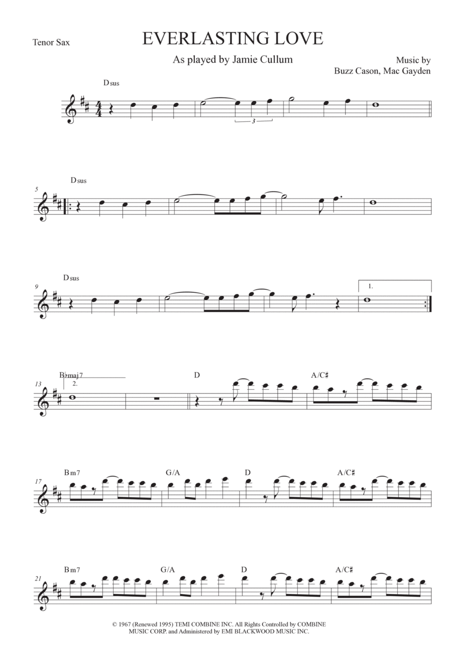 Everlasting Love Tenor Saxophone scores gallery preview page 1