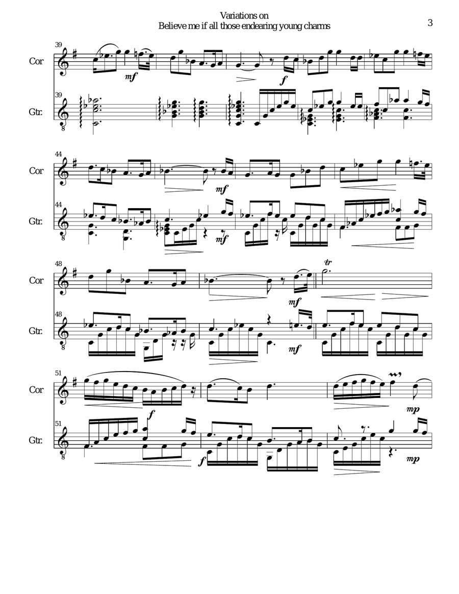 Variations on Believe me if all those endearing young charms for cor anglais and guitar English Horn scores gallery preview page 3
