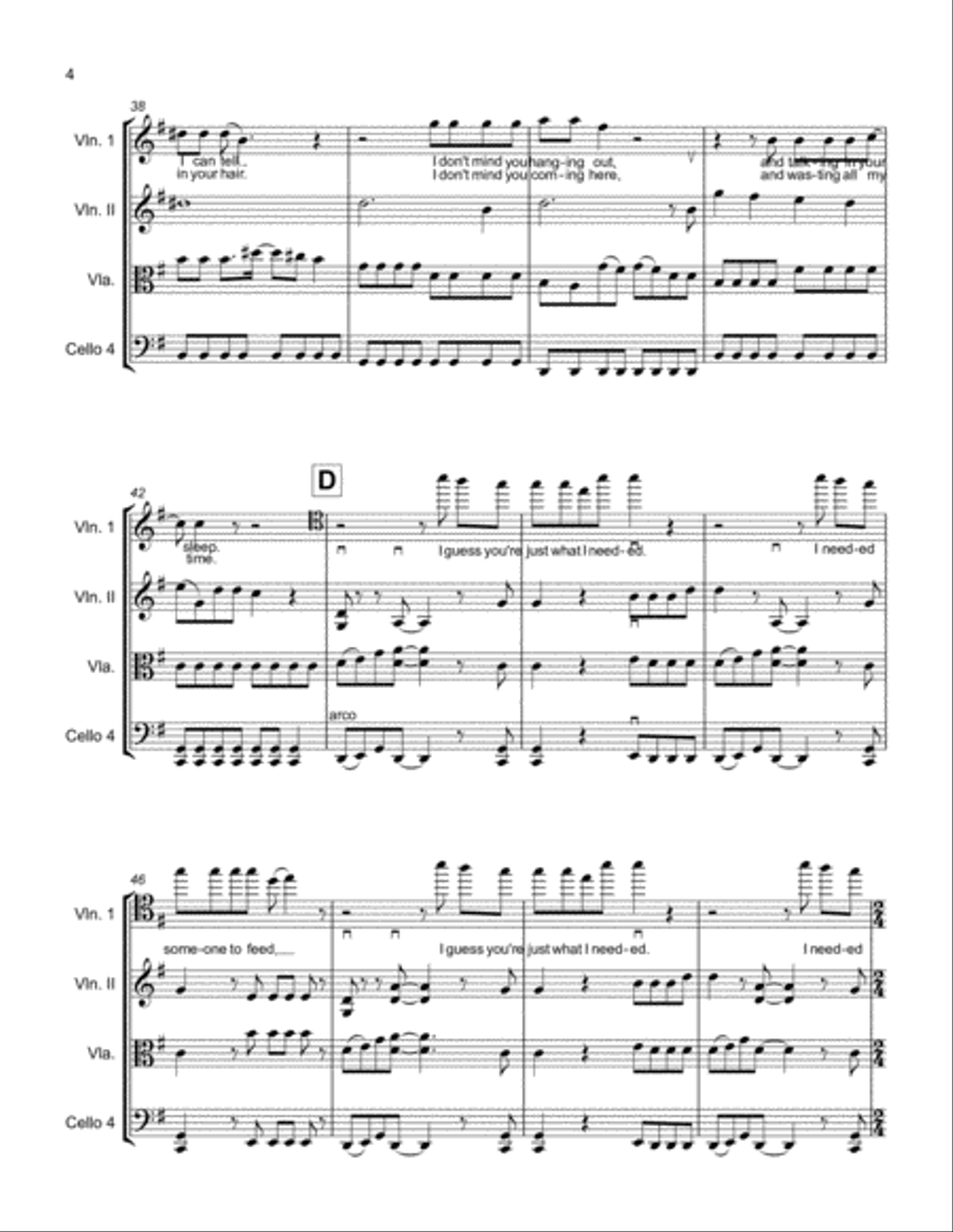 Just What I Needed String Quartet scores gallery preview page 4