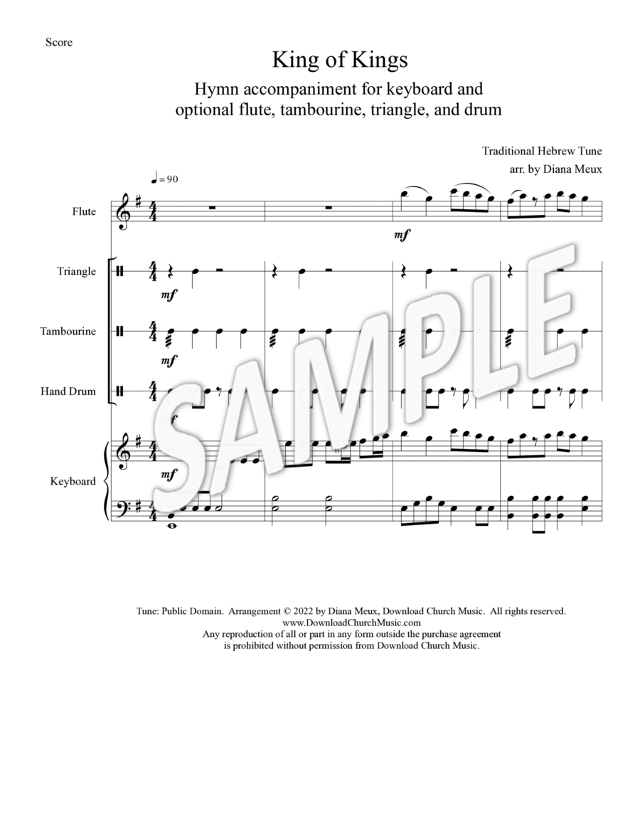 King of kings (keyboard accompaniment with optional flute and percussion) Flute scores gallery preview page 1