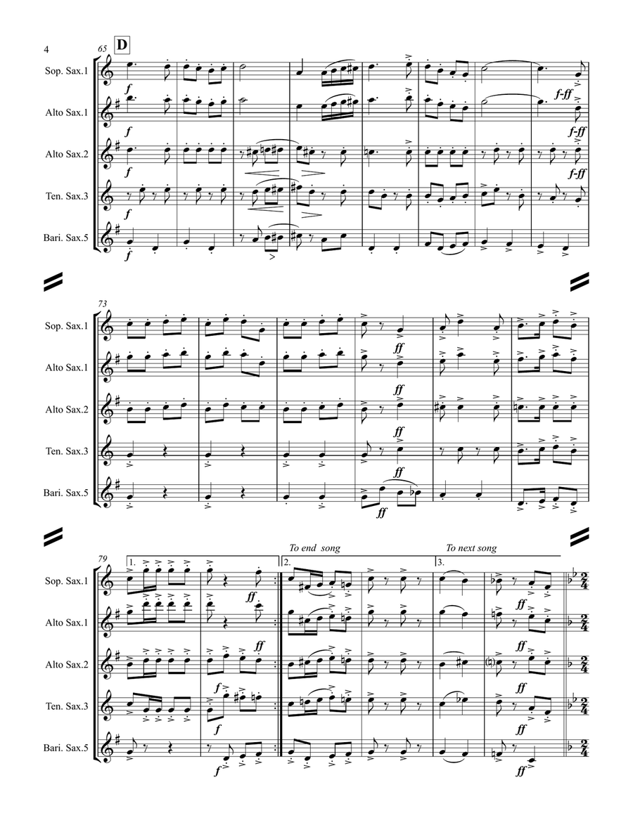 A Patriotic Medley by George M. Cohan (for Saxophone Quartet SATB or AATB) Saxophone Quartet scores gallery preview page 5